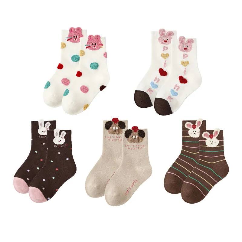 Sweetnana 5-Pack "Cute bunny" Series Children's Cotton Socks: Girls Socks Cotton Soft Cute Kids Ankle Socks, Kids Cozy Warm Socks for Autumn and Winter.