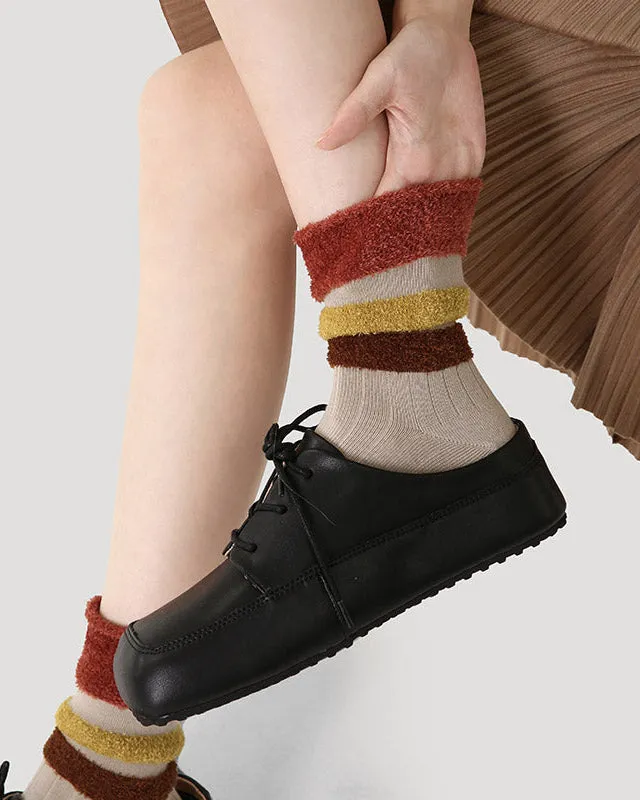 Sweetnana F/W Women's Socks, Plush Stitching Contrast-Color Socks, Warm Stack Crew Socks