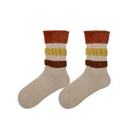 Sweetnana F/W Women's Socks, Plush Stitching Contrast-Color Socks, Warm Stack Crew Socks