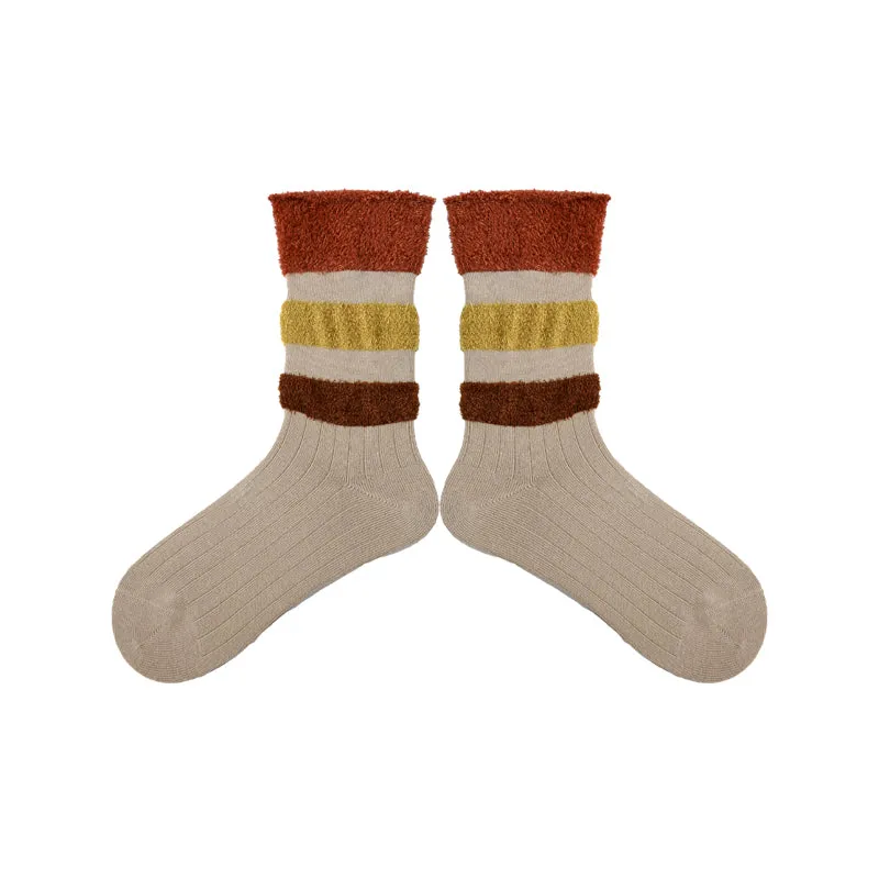 Sweetnana F/W Women's Socks, Plush Stitching Contrast-Color Socks, Warm Stack Crew Socks