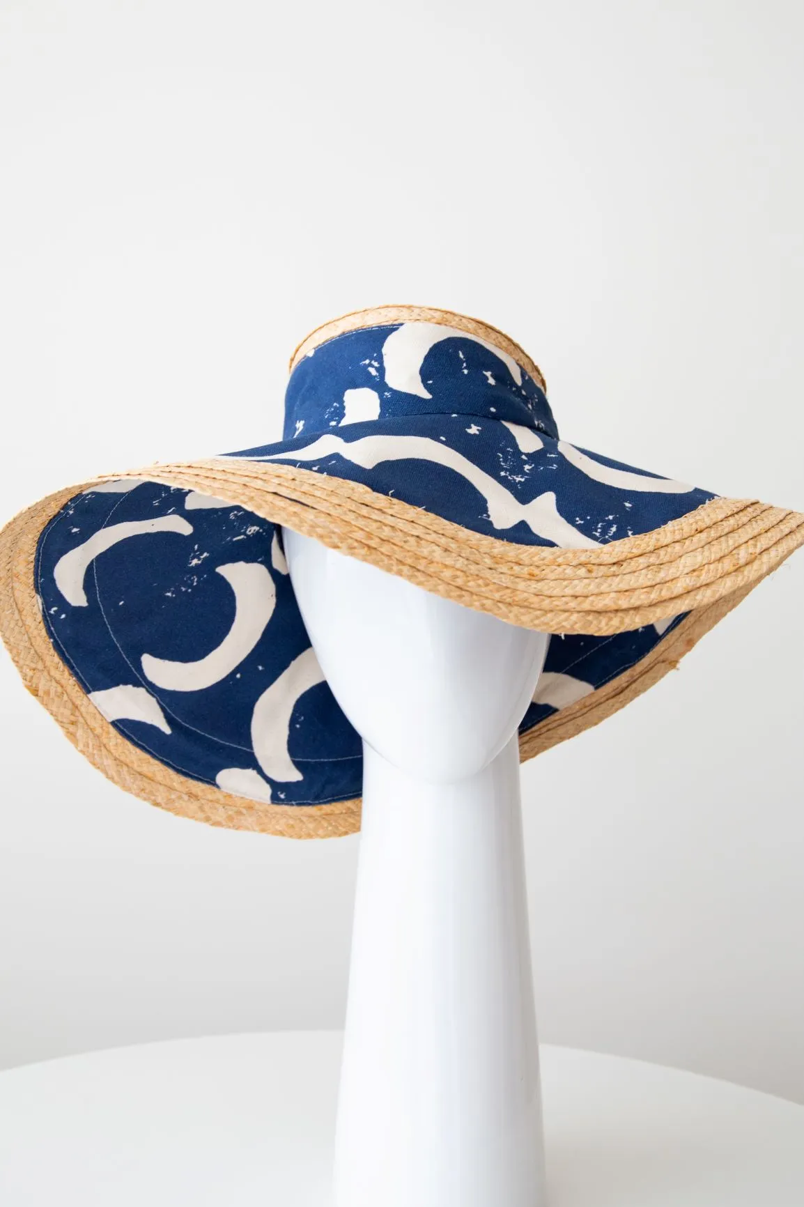 Wide Brimmed Canvas and Raffia Sun Hat: Blue Moon