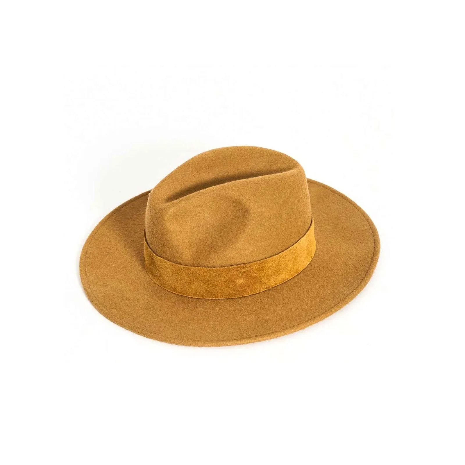 Wide Brimmed Felt Fedora Hat, Camel