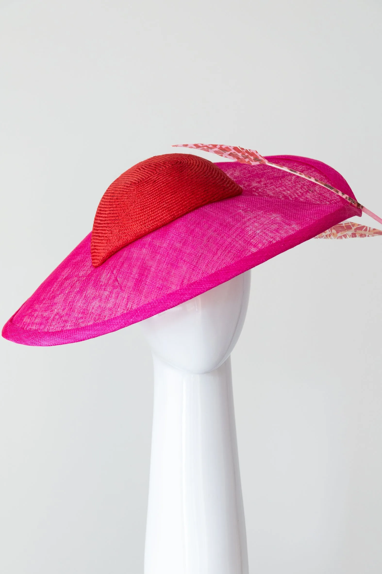 Wide Brimmed Hat in Pinks with Feathers