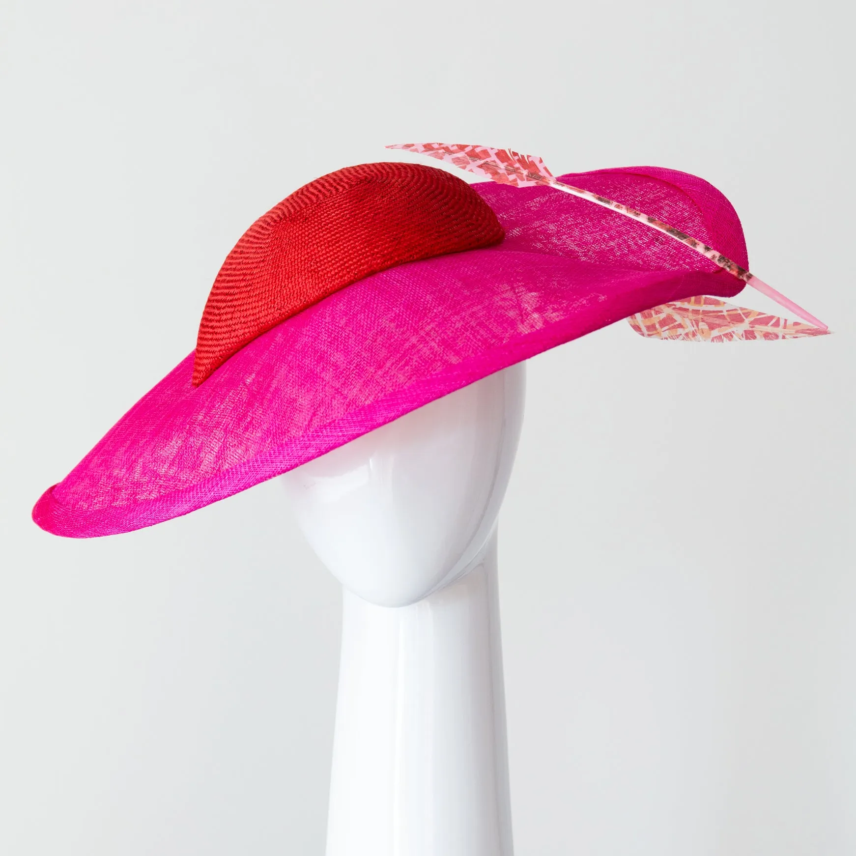 Wide Brimmed Hat in Pinks with Feathers