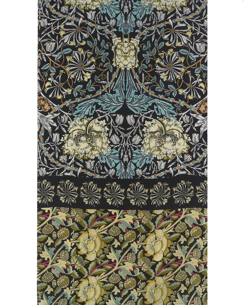 William Morris Mix Black Crepe de Chine Silk Scarf