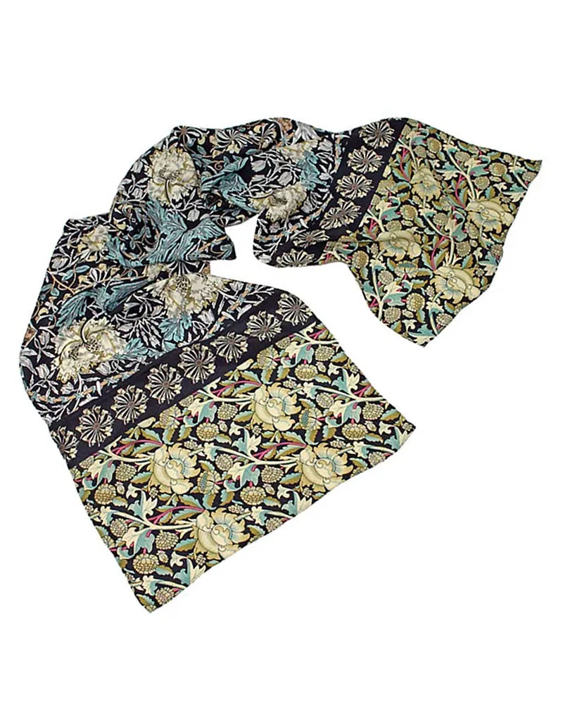 William Morris Mix Black Crepe de Chine Silk Scarf