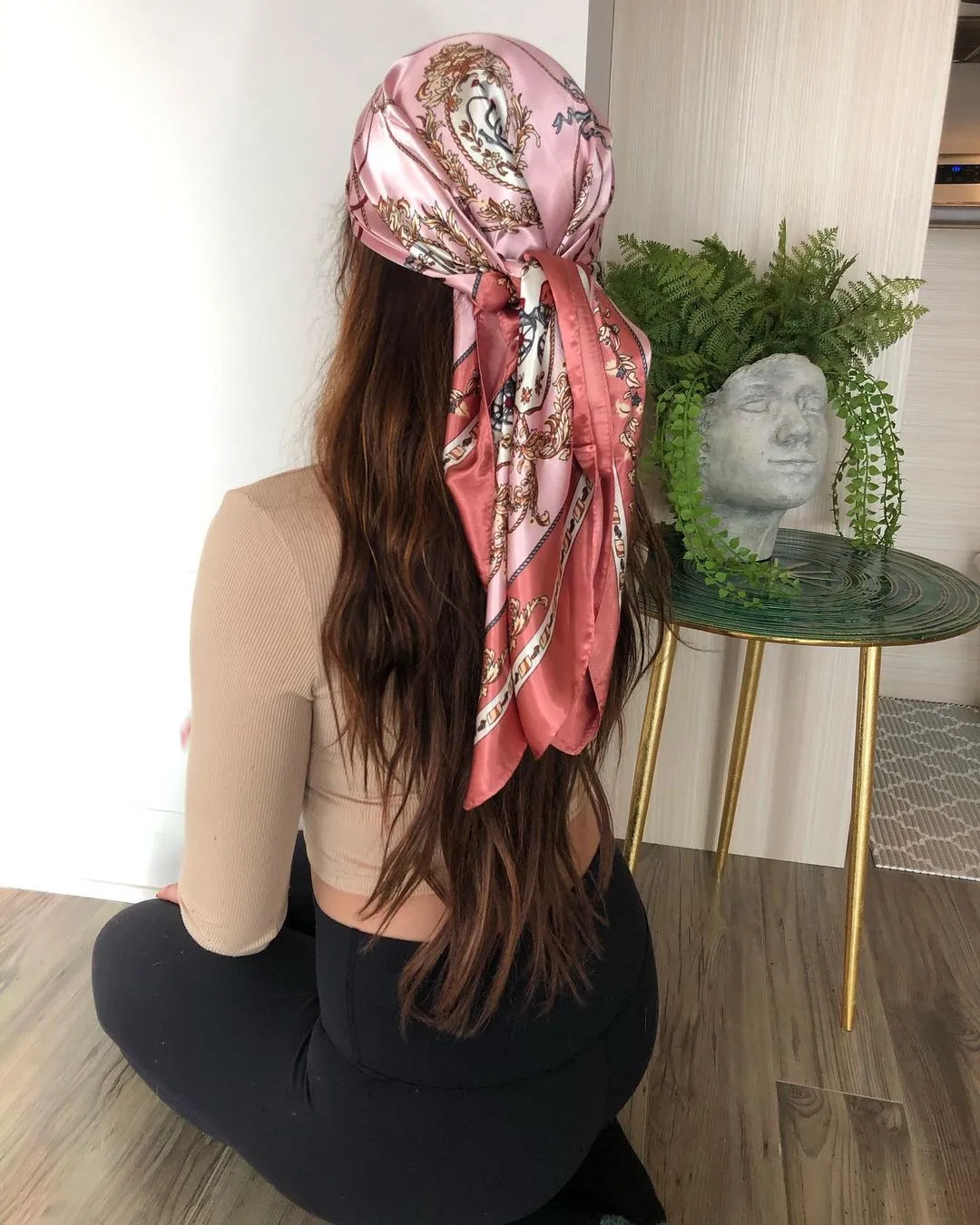 Women Vintage Four Seasons Silk Scarf top Headwraps