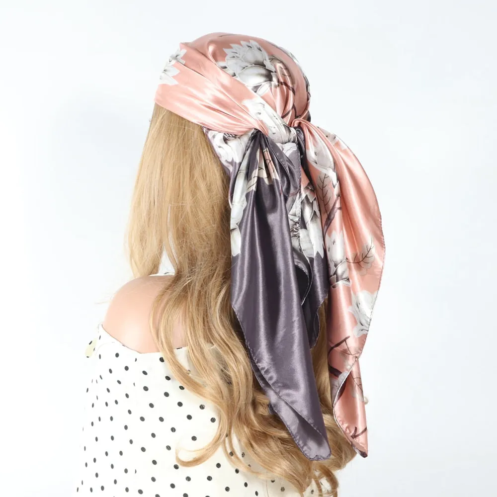 Women Vintage Four Seasons Silk Scarf top Headwraps