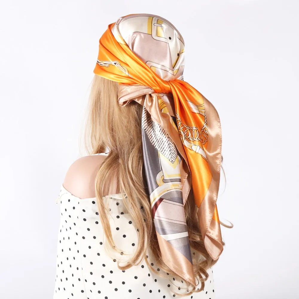 Women Vintage Four Seasons Silk Scarf top Headwraps