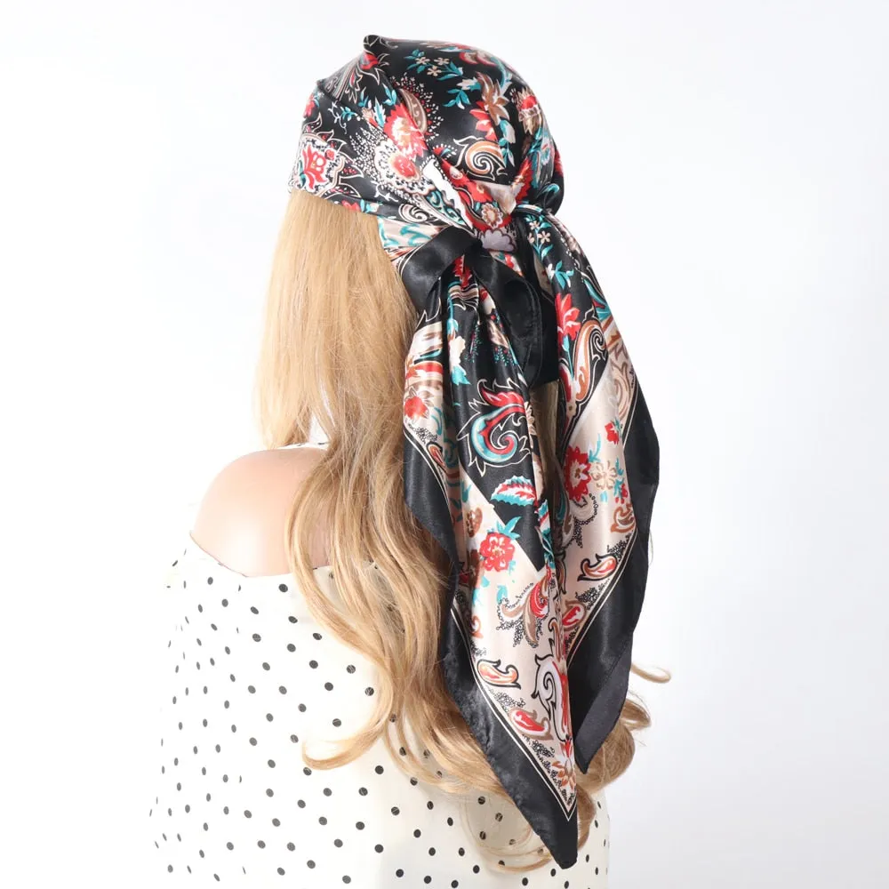 Women Vintage Four Seasons Silk Scarf top Headwraps