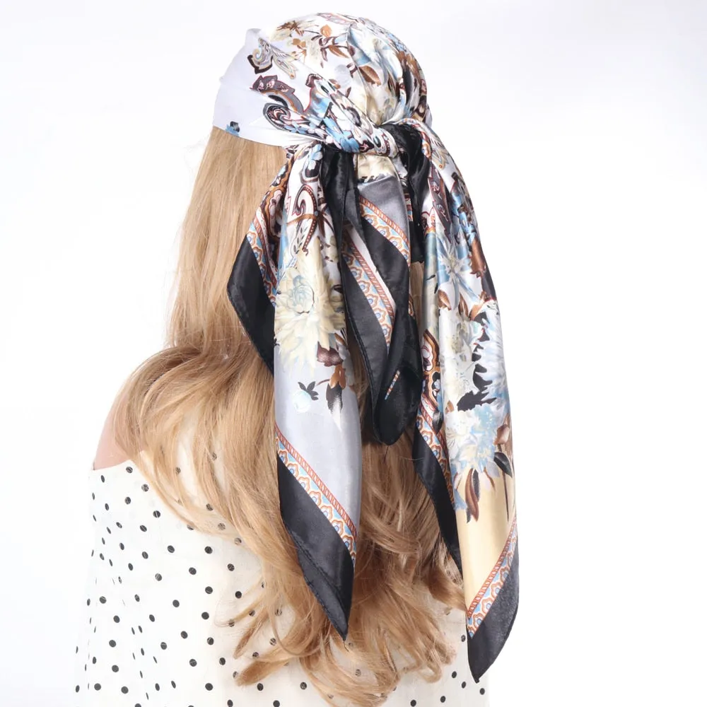 Women Vintage Four Seasons Silk Scarf top Headwraps