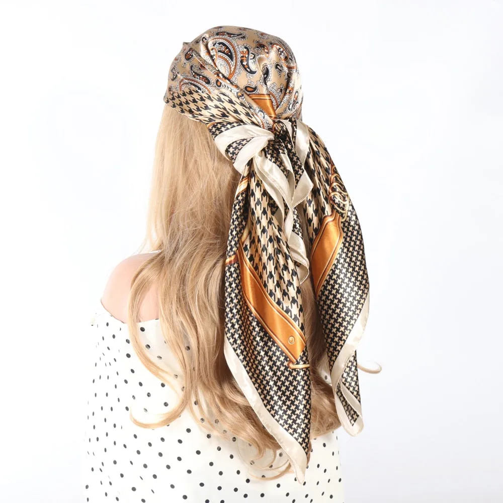 Women Vintage Four Seasons Silk Scarf top Headwraps