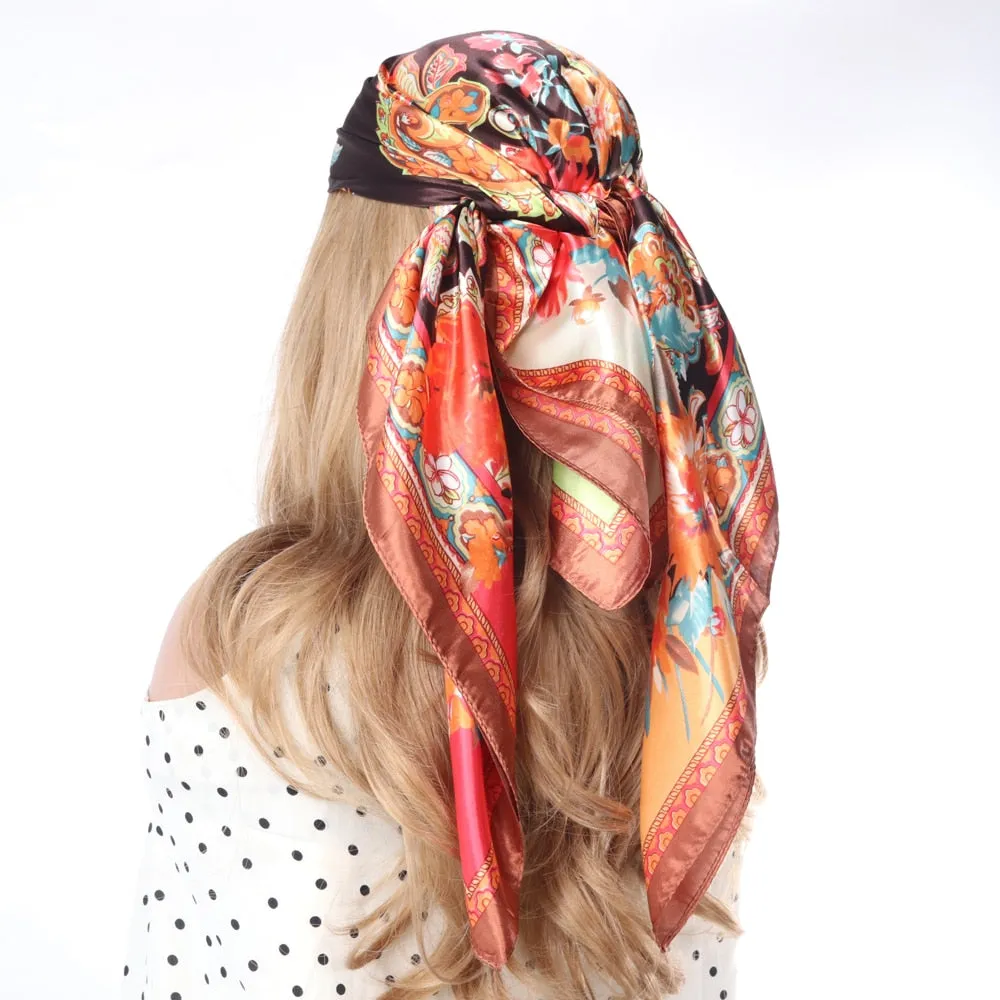 Women Vintage Four Seasons Silk Scarf top Headwraps