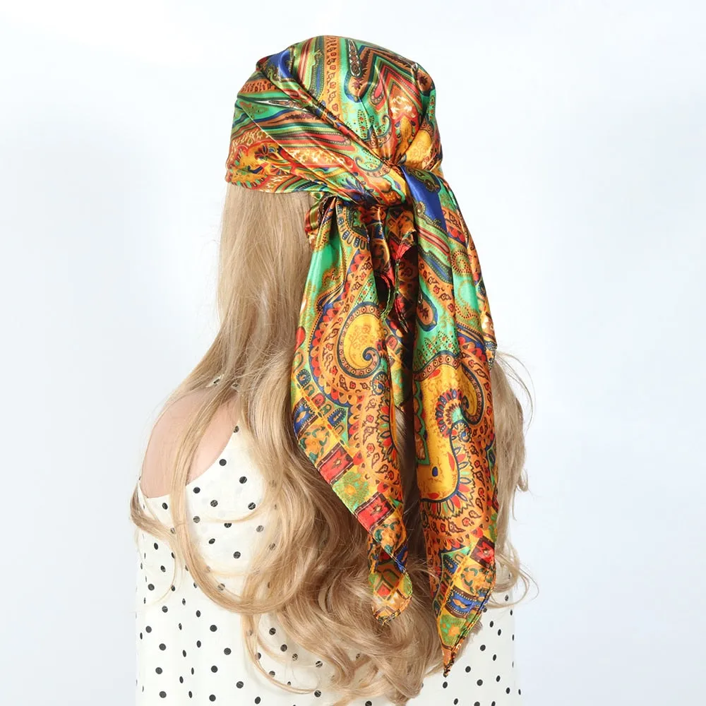 Women Vintage Four Seasons Silk Scarf top Headwraps