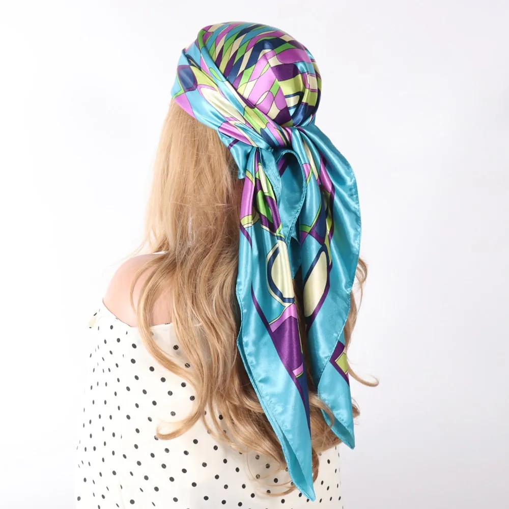 Women Vintage Four Seasons Silk Scarf top Headwraps