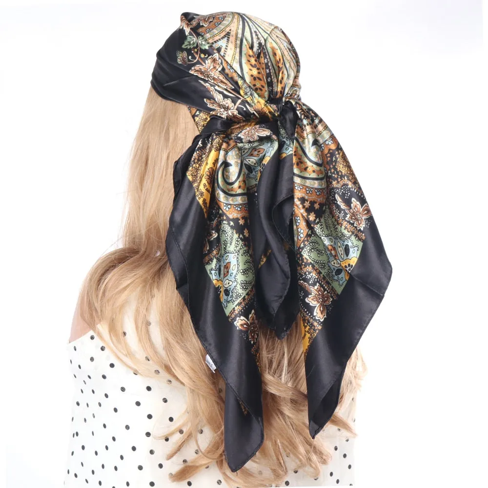 Women Vintage Four Seasons Silk Scarf top Headwraps