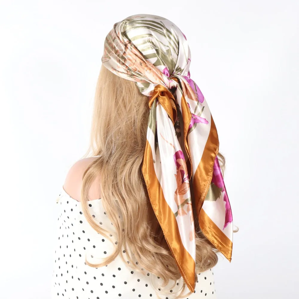 Women Vintage Four Seasons Silk Scarf top Headwraps