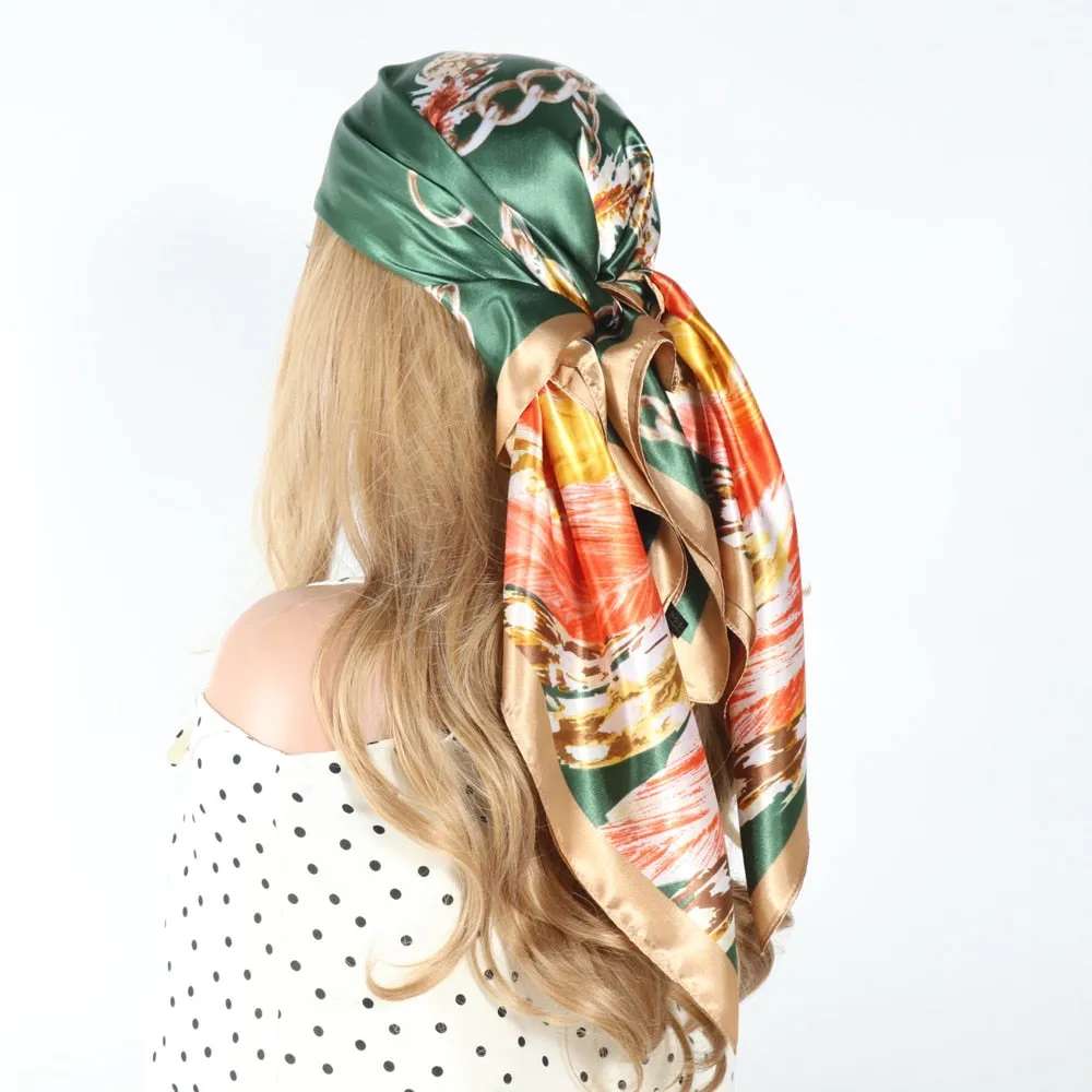 Women Vintage Four Seasons Silk Scarf top Headwraps