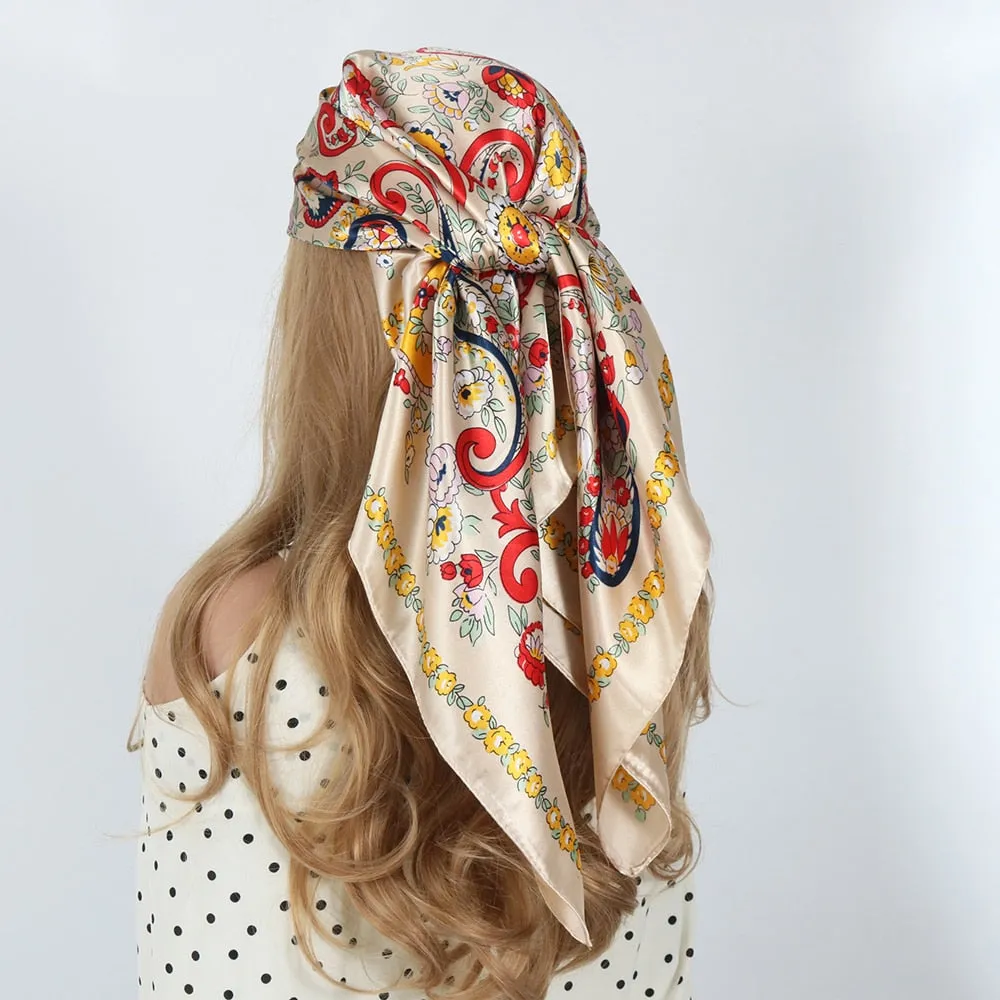 Women Vintage Four Seasons Silk Scarf top Headwraps