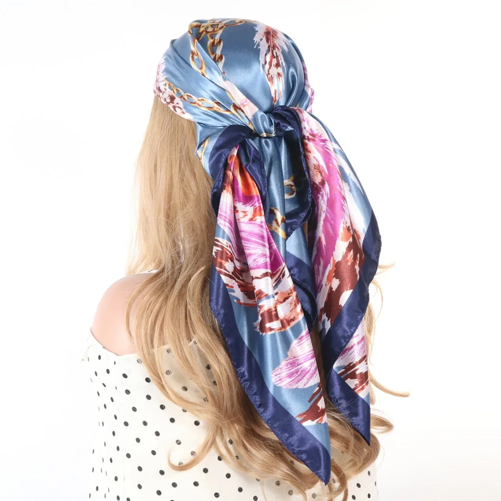 Women Vintage Four Seasons Silk Scarf top Headwraps