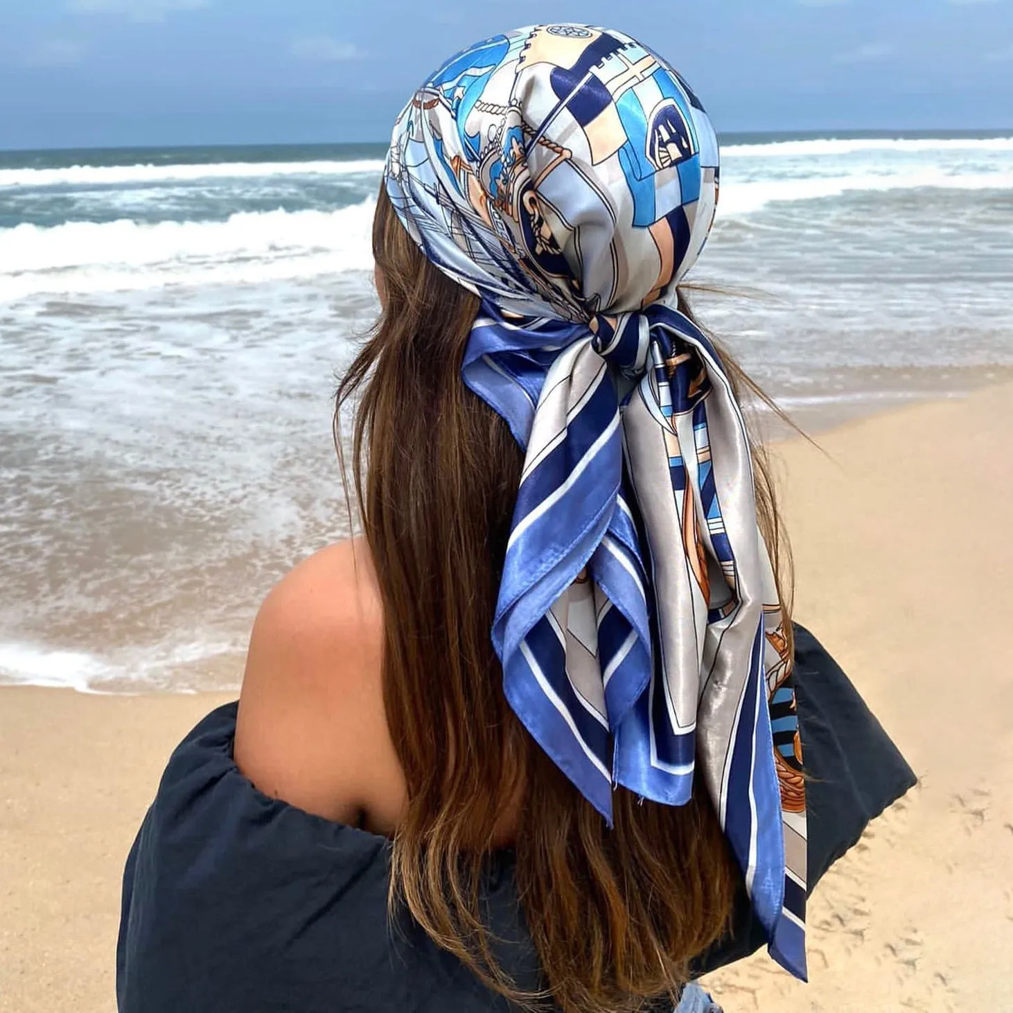 Women Vintage Four Seasons Silk Scarf top Headwraps